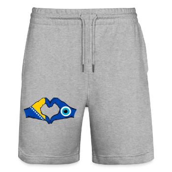 Bosnia Nazar Flag Hands Heart Shape - Stanley/Stella Trainer Unisex Organic Jogging Shorts - heather grey - Front - Nik (191cm) & Marisol (170cm)