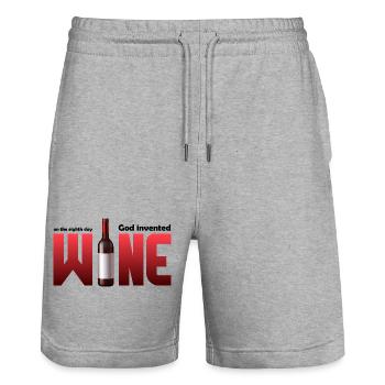 Wine bottle in large typography - Stanley/Stella Trainer Unisex Organic Jogging Shorts - heather grey - Front - Nik (191cm) & Marisol (170cm)
