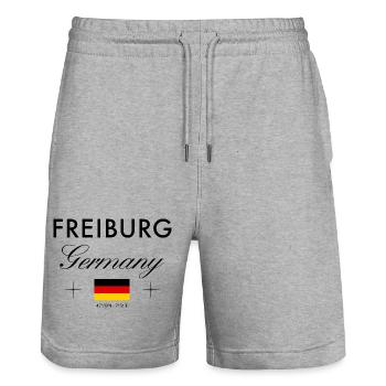 Freiburg Deutschland Koordinaten Reise Souvenir - Stanley/Stella Unisex Bio Joggingshorts Trainer  - Grau meliert - Vorne - Nik (191cm) & Marisol (170cm)