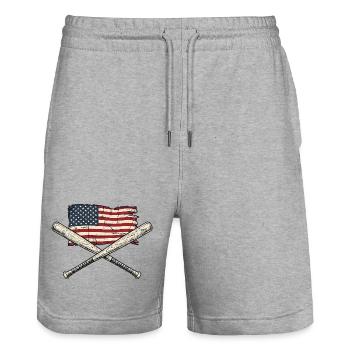 USA Flag Baseball - Short de jogging bio TRAINER Stanley/Stella unisexe - gris chiné - Devant - Nik (191cm) & Marisol (170cm)