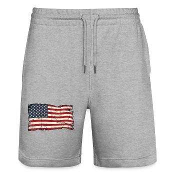 Drapeau américain - Short de jogging bio TRAINER Stanley/Stella unisexe - gris chiné - Devant - Nik (191cm) & Marisol (170cm)