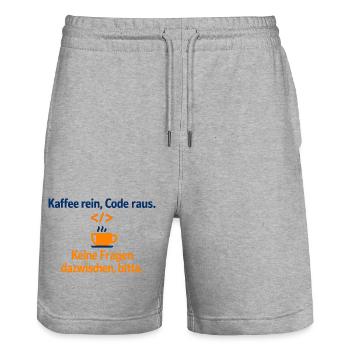 Kaffee rein, Code raus – für Programmierer - Stanley/Stella Unisex Bio Joggingshorts Trainer  - Grau meliert - Vorne - Nik (191cm) & Marisol (170cm)