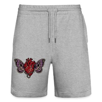 Anatomical Heart Gothic Moth Art - Stanley/Stella Trainer Unisex Organic Jogging Shorts - heather grey - Front - Nik (191cm) & Marisol (170cm)
