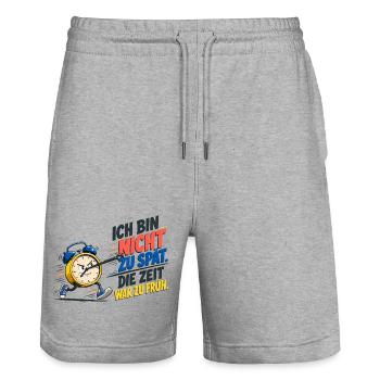 Ich Bin Nicht Zu Spät – Wecker Spruch - Stanley/Stella Unisex Bio Joggingshorts Trainer  - Grau meliert - Vorne - Nik (191cm) & Marisol (170cm)