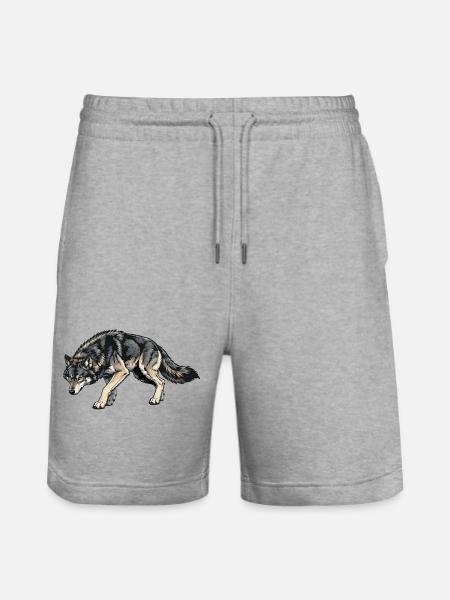 Wolf Illustration - Stanley/Stella Trainer Unisex Organic Jogging Shorts - heather grey