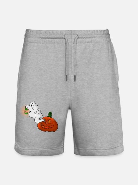 Ghost with lantern over pumpkin - Stanley/Stella Trainer Unisex Organic Jogging Shorts - heather grey