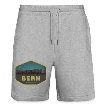 Bern Switzerland Skyline Badge Night - Stanley/Stella Trainer Unisex Organic Jogging Shorts - heather grey - Front - Nik (191cm) & Marisol (170cm)