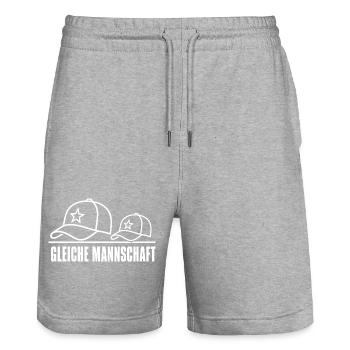 GLEICHE MANNSCHAFT – Partner-Look Caps Set Design - Stanley/Stella Unisex Bio Joggingshorts Trainer  - Grau meliert - Vorne - Nik (191cm) & Marisol (170cm)