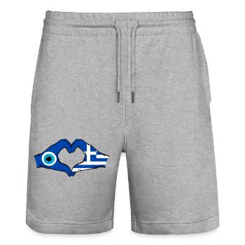 Drapeau Nazar de la Grèce Mains en forme de cœur - Short de jogging bio TRAINER Stanley/Stella unisexe - gris chiné - Devant - Nik (191cm) & Marisol (170cm)