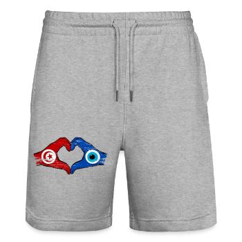 Drapeau du nazar de Tunisie Mains en forme de cœur utilisé - Short de jogging bio TRAINER Stanley/Stella unisexe - gris chiné - Devant - Nik (191cm) & Marisol (170cm)