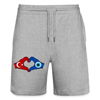 Drapeau de Nazar Turc Mains en forme de cœur - Short de jogging bio TRAINER Stanley/Stella unisexe - gris chiné - Devant - Nik (191cm) & Marisol (170cm)