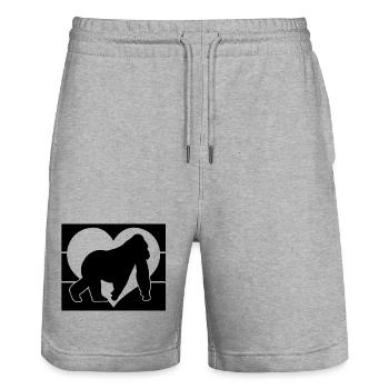 Monkey Heart Silhouette - Stanley/Stella Trainer Unisex Organic Jogging Shorts - heather grey - Front - Nik (191cm) & Marisol (170cm)