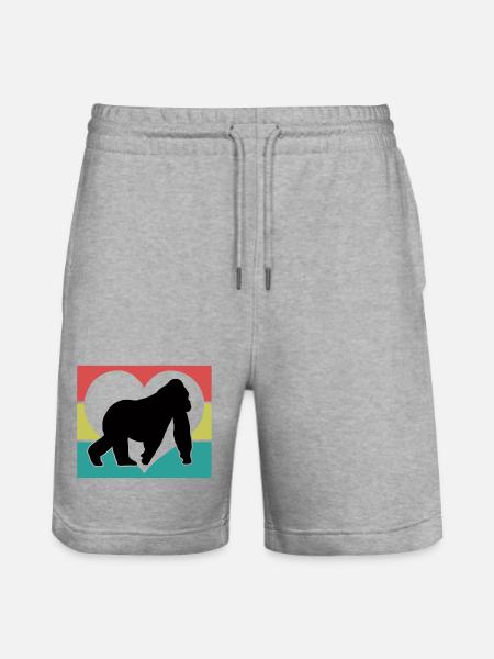 Retro Monkey Silhouette Heart - Stanley/Stella Trainer Unisex Organic Jogging Shorts - heather grey