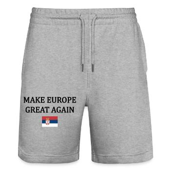 Make Europe Great Again – Serbia - Stanley/Stella Trainer Unisex Organic Jogging Shorts - heather grey - Front - Nik (191cm) & Marisol (170cm)