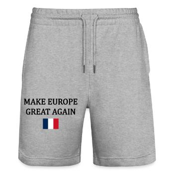 Make Europe Great Again – France - Stanley/Stella Trainer Unisex Organic Jogging Shorts - heather grey - Front - Nik (191cm) & Marisol (170cm)