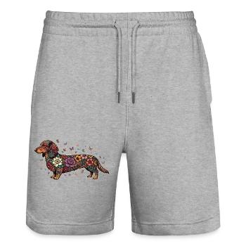 Dachshund Floral Pattern - Stanley/Stella Trainer Unisex Organic Jogging Shorts - heather grey - Front - Nik (191cm) & Marisol (170cm)