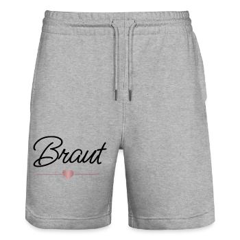 Braut Herz Hochzeit JGA Geschenk - Stanley/Stella Unisex Bio Joggingshorts Trainer  - Grau meliert - Vorne - Nik (191cm) & Marisol (170cm)