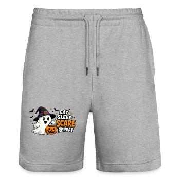 Halloween eat, sleep, scare, repeat - Stanley/Stella Trainer Unisex Organic Jogging Shorts - heather grey - Front - Nik (191cm) & Marisol (170cm)