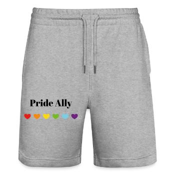 Rainbow Hearts Safe Space Pride Ally - Stanley/Stella Trainer Unisex Organic Jogging Shorts - heather grey - Front - Nik (191cm) & Marisol (170cm)