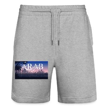 Nachtstadt Neon Panorama - Stanley/Stella Unisex Bio Joggingshorts Trainer  - Grau meliert - Vorne - Nik (191cm) & Marisol (170cm)