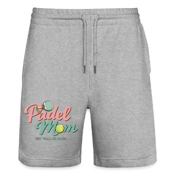 Padel Mom | Padel Mom - Stanley/Stella Trainer Unisex Organic Jogging Shorts - heather grey - Front - Nik (191cm) & Marisol (170cm)