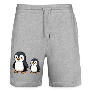 Pixel Penguin Duo - Stanley/Stella Trainer Unisex Organic Jogging Shorts - heather grey - Front - Nik (191cm) & Marisol (170cm)