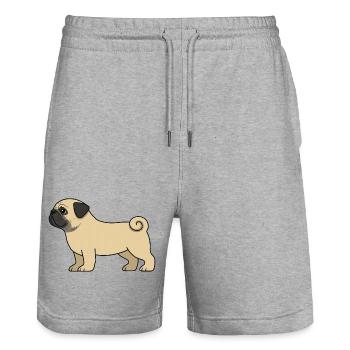 Pug Cartoon Drawing - Stanley/Stella Trainer Unisex Organic Jogging Shorts - heather grey - Front - Nik (191cm) & Marisol (170cm)