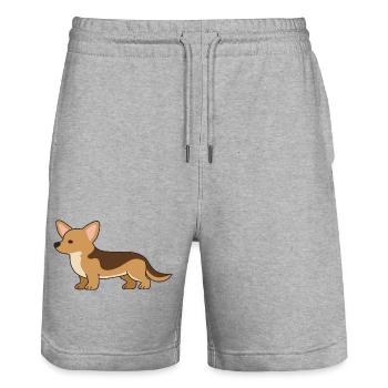 Cozy Corgi Silhouette Print - Stanley/Stella Trainer Unisex Organic Jogging Shorts - heather grey - Front - Nik (191cm) & Marisol (170cm)