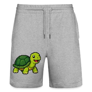 Pixel Turtle Adventure - Stanley/Stella Trainer Unisex Organic Jogging Shorts - heather grey - Front - Nik (191cm) & Marisol (170cm)