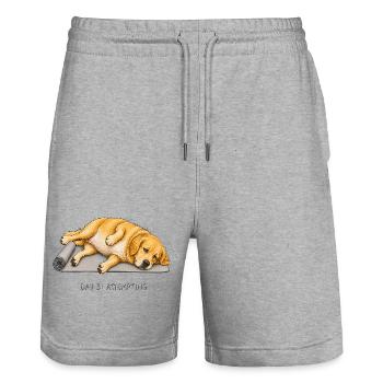 Golden Retriever Yoga Dog Day 3 Attempting - Stanley/Stella Trainer Unisex Organic Jogging Shorts - heather grey - Front - Nik (191cm) & Marisol (170cm)