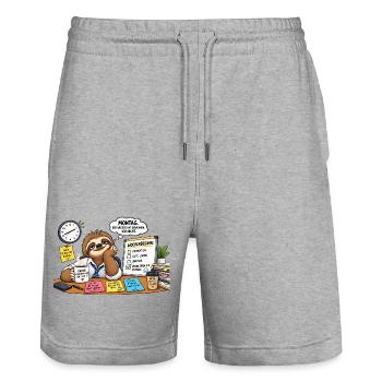 Montagsmotivation mit Faultier am Schreibtisch - Stanley/Stella Unisex Bio Joggingshorts Trainer  - Grau meliert - Vorne - Nik (191cm) & Marisol (170cm)