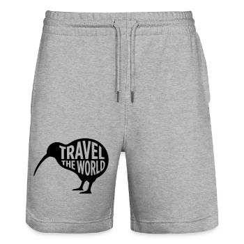 Kiwi Vogel Travel The World – Funny Travel - Stanley/Stella Trainer Unisex Organic Jogging Shorts - heather grey - Front - Nik (191cm) & Marisol (170cm)