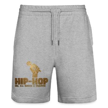 Poing micro de hip-hop pailletés dorés - Short de jogging bio TRAINER Stanley/Stella unisexe - gris chiné - Devant - Nik (191cm) & Marisol (170cm)