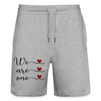 We are one Unity Team Design - Stanley/Stella Trainer Unisex Organic Jogging Shorts - heather grey - Front - Nik (191cm) & Marisol (170cm)