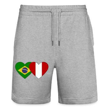 Brazil Peru Flag Hands Heart Shape Used - Stanley/Stella Trainer Unisex Organic Jogging Shorts - heather grey - Front - Nik (191cm) & Marisol (170cm)