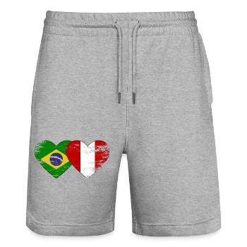 Drapeau du Brésil Pérou Mains en forme de cœur utilisé - Short de jogging bio TRAINER Stanley/Stella unisexe - gris chiné - Devant - Nik (191cm) & Marisol (170cm)