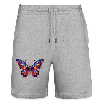 Colorful Stained Glass Butterfly - Stanley/Stella Trainer Unisex Organic Jogging Shorts - heather grey - Front - Nik (191cm) & Marisol (170cm)