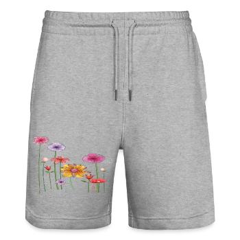 Colorful Wildflowers - Stanley/Stella Trainer Unisex Organic Jogging Shorts - heather grey - Front - Nik (191cm) & Marisol (170cm)