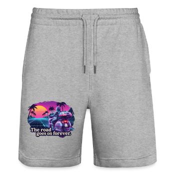 Retro biker on sunset background - Stanley/Stella Trainer Unisex Organic Jogging Shorts - heather grey - Front - Nik (191cm) & Marisol (170cm)