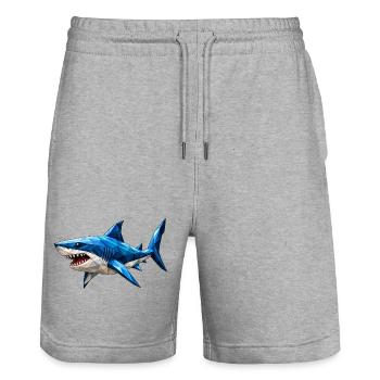 Requin low poly - Short de jogging bio TRAINER Stanley/Stella unisexe - gris chiné - Devant - Nik (191cm) & Marisol (170cm)