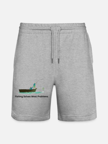 Fishing Solves Most Problems – Angler - Stanley/Stella Trainer Unisex Organic Jogging Shorts - heather grey