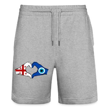 Georgia Nazar Flag Hands Heart Shape - Stanley/Stella Trainer Unisex Organic Jogging Shorts - heather grey - Front - Nik (191cm) & Marisol (170cm)
