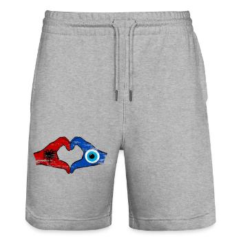 Albania Nazar Flag Hands Heart Shape Used - Stanley/Stella Trainer Unisex Organic Jogging Shorts - heather grey - Front - Nik (191cm) & Marisol (170cm)