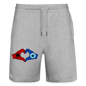 Albanien Nazar Flagge Hände Herzform - Stanley/Stella Unisex Bio Joggingshorts Trainer  - Grau meliert - Vorne - Nik (191cm) & Marisol (170cm)