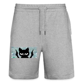 Cat with guns - Stanley/Stella Trainer Unisex Organic Jogging Shorts - heather grey - Front - Nik (191cm) & Marisol (170cm)