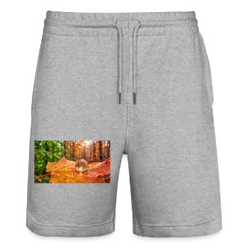Autumn Leaf with Glass Ball and Forest Reflection - Stanley/Stella Trainer Unisex Organic Jogging Shorts - heather grey - Front - Nik (191cm) & Marisol (170cm)