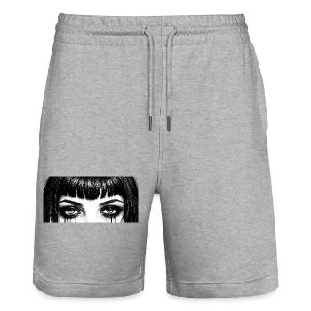 Conception en forme de goutte aux yeux noirs et blancs - Short de jogging bio TRAINER Stanley/Stella unisexe - gris chiné - Devant - Nik (191cm) & Marisol (170cm)