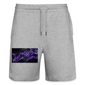 Абстрактные черные волны с неоновыми фиолетовыми и - Stanley/Stella Trainer Unisex Organic Jogging Shorts - heather grey - Front - Nik (191cm) & Marisol (170cm)