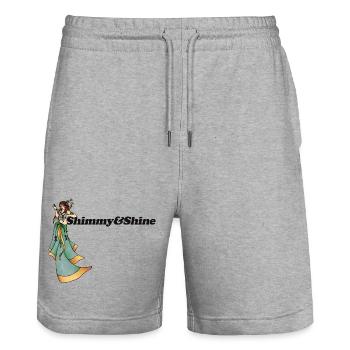 Shimmy Goddess in Green - Stanley/Stella Trainer Unisex Organic Jogging Shorts - heather grey - Front - Nik (191cm) & Marisol (170cm)