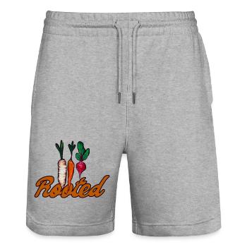 Rooted Carrot Art - Stanley/Stella Trainer Unisex Organic Jogging Shorts - heather grey - Front - Nik (191cm) & Marisol (170cm)